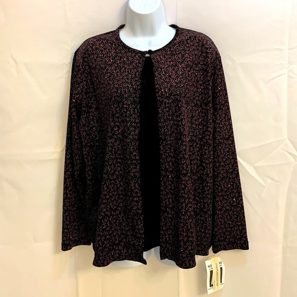 Notations Sweaters - Notations 2-Fer Twinset - black and mauve sparkle layered top